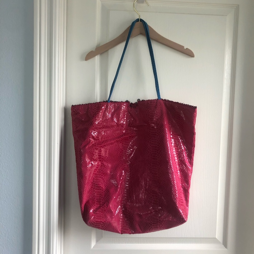 Carlos Falchi Hot Pink Snakeskin Large Tote